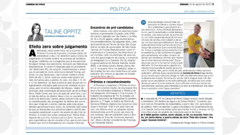 Coluna da Taline Oppitz no Correio do Povo